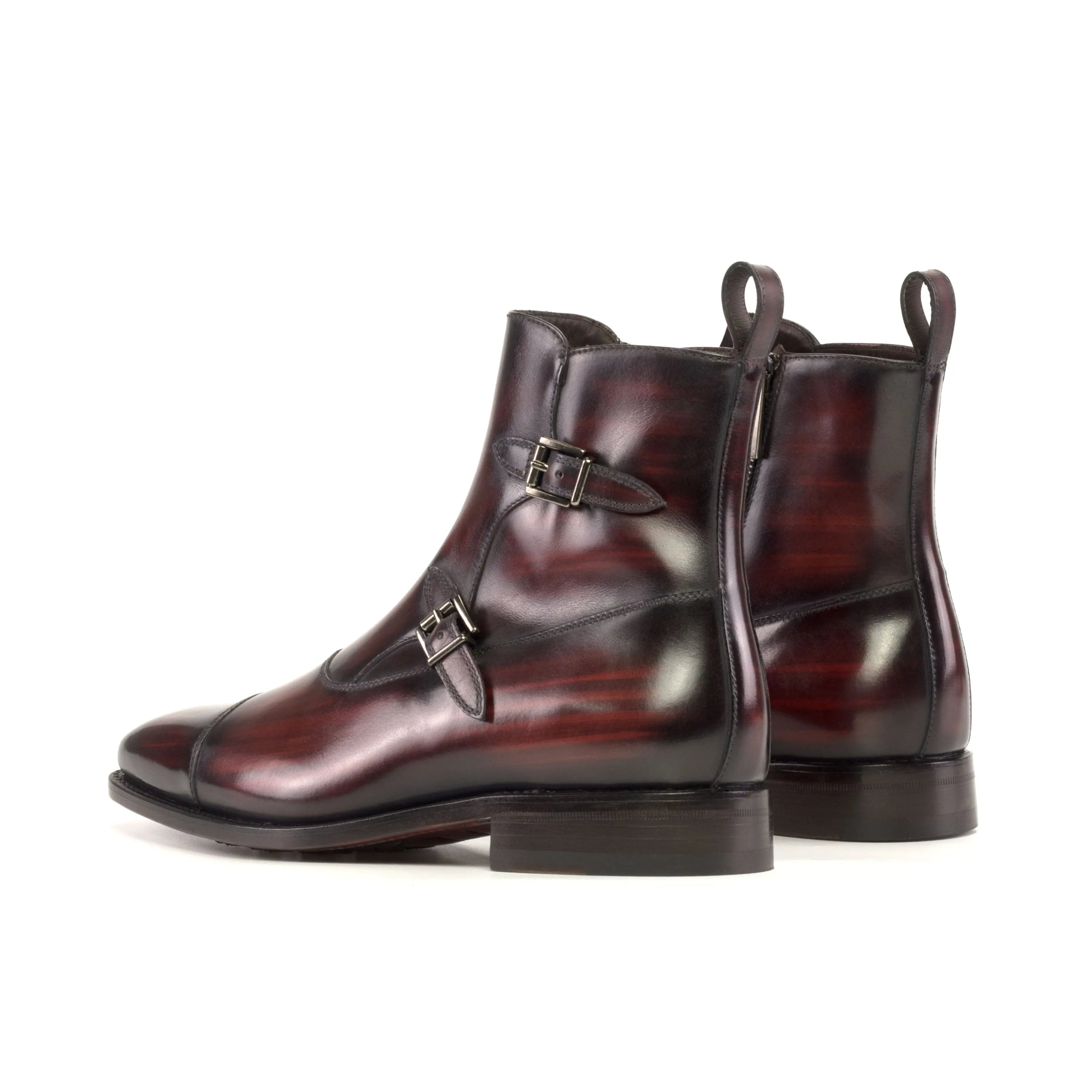 Xzon Octavian Patina burgundy leather monk strap boots