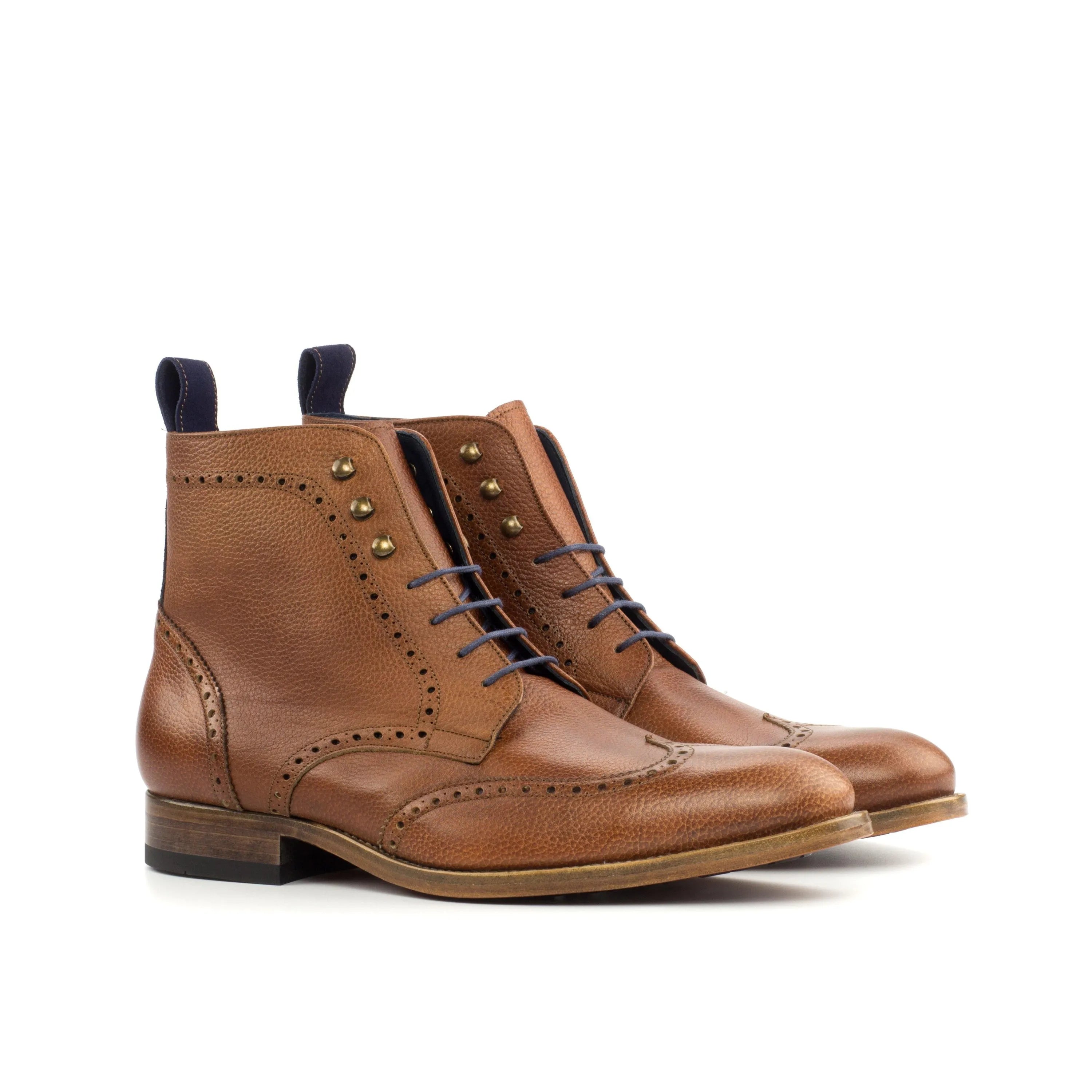 Y03 military brogue boots II brown leather wingtip back view