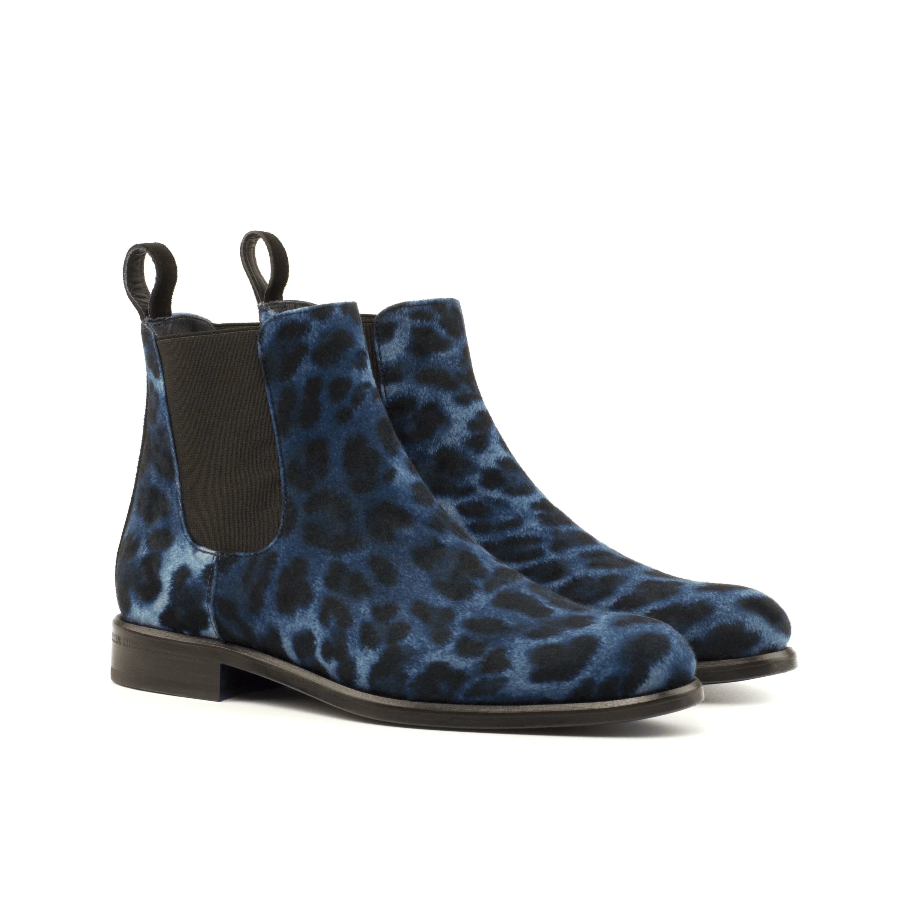 Youla ladies Chelsea blue leopard-print boots with black panels