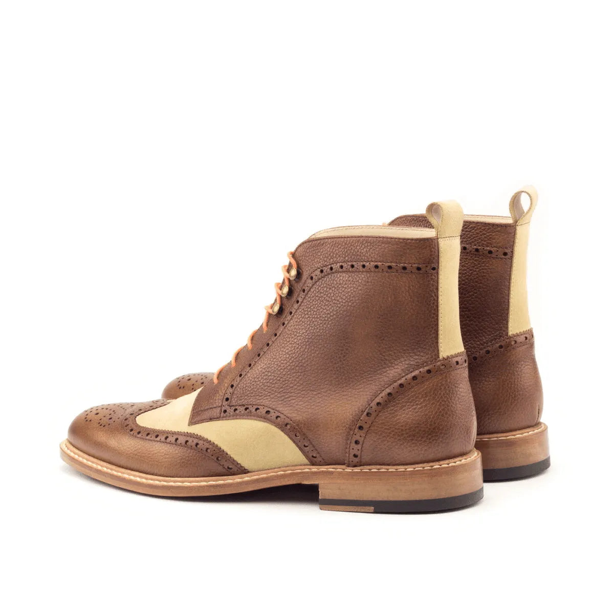 Zoticus Military Brogue Boots II in brown and beige leather wingtip