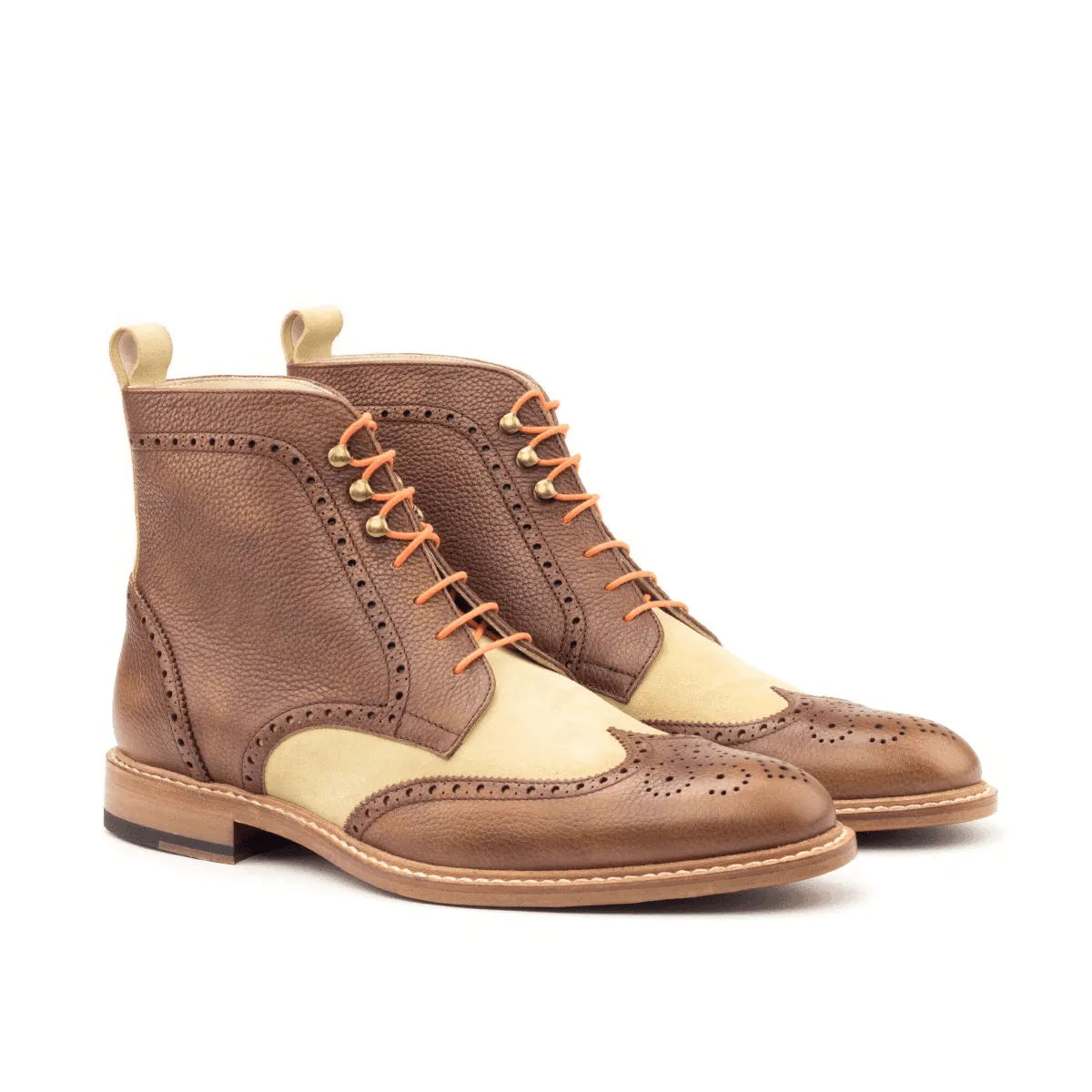Zoticus military brogue boots II two-tone leather wingtip back view